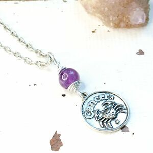 Amethyst Crystal Choker Necklace, Gemstone Jewelry, Cancer Zodiac, 14"